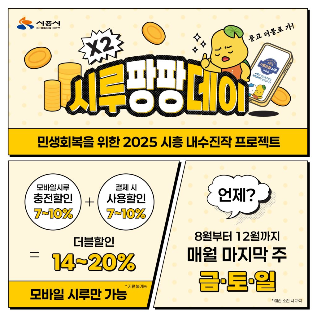 시흥시, 모바일 시루 ‘시루팡팡데이’ 개최… 최대 20% 더블 할인