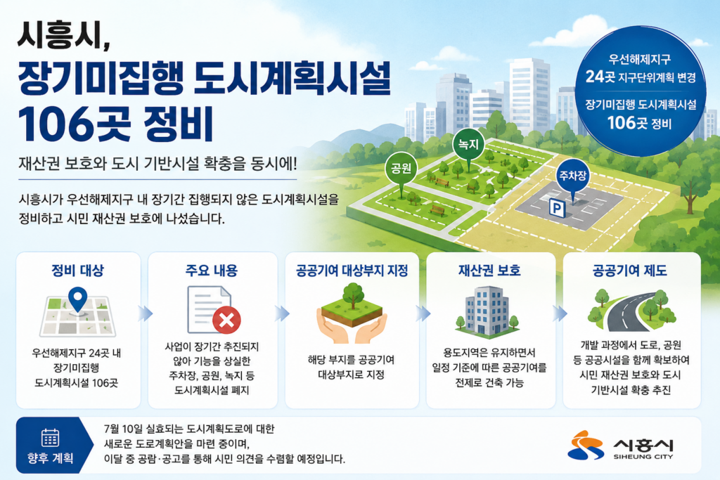 시흥시, 장기미집행 도시계획시설 106곳 정비…재산권 보호·도시기반 확충 추진