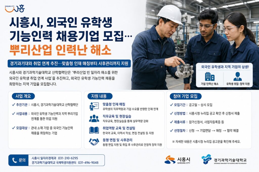 시흥시, 외국인 유학생 기능인력 채용 지원