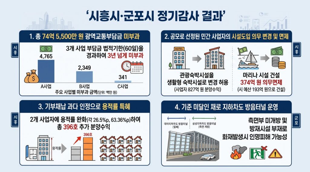 시흥시 부당행정 ‘무더기 적발’ / 107억 특혜·74억 부과 누락감사원, 시흥 정기감사 결과