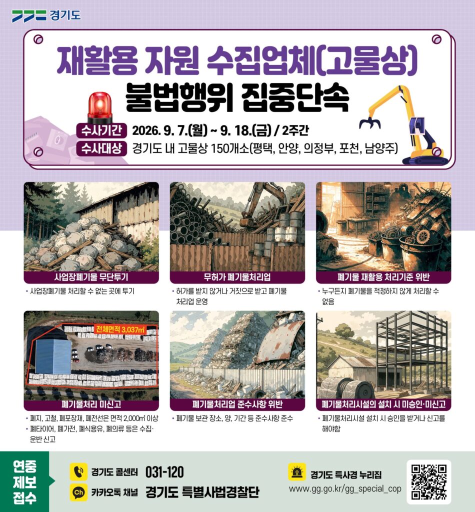 경기도 특사경, 고물상 불법 폐기물 처리 집중단속